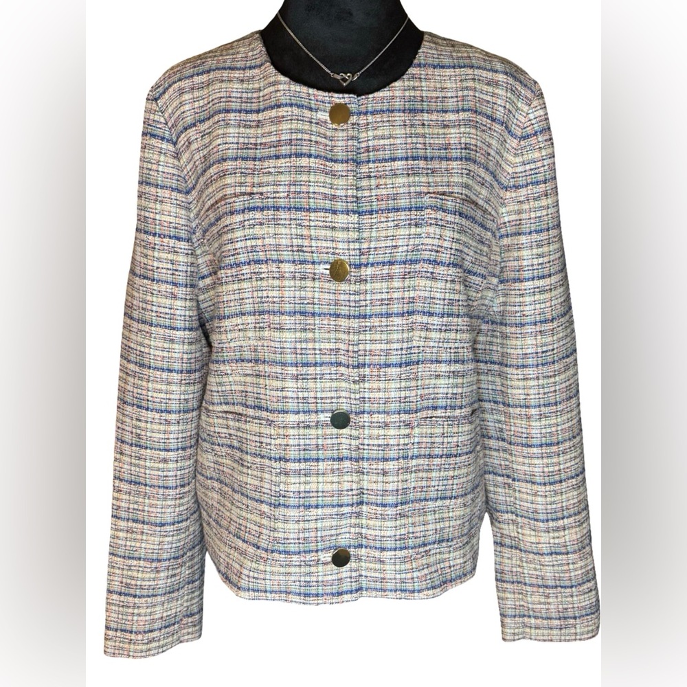 Halogen Women’s Plaid Tweed X1 Blazer Jacket, Multicolor, Excellent Condition